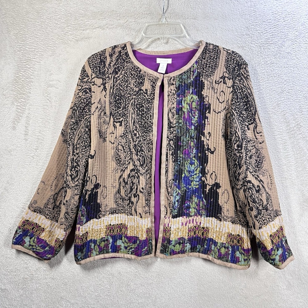 Chico's Paisley Art Print Jacket Blazer Sz M (1) Lightweight Office Mature